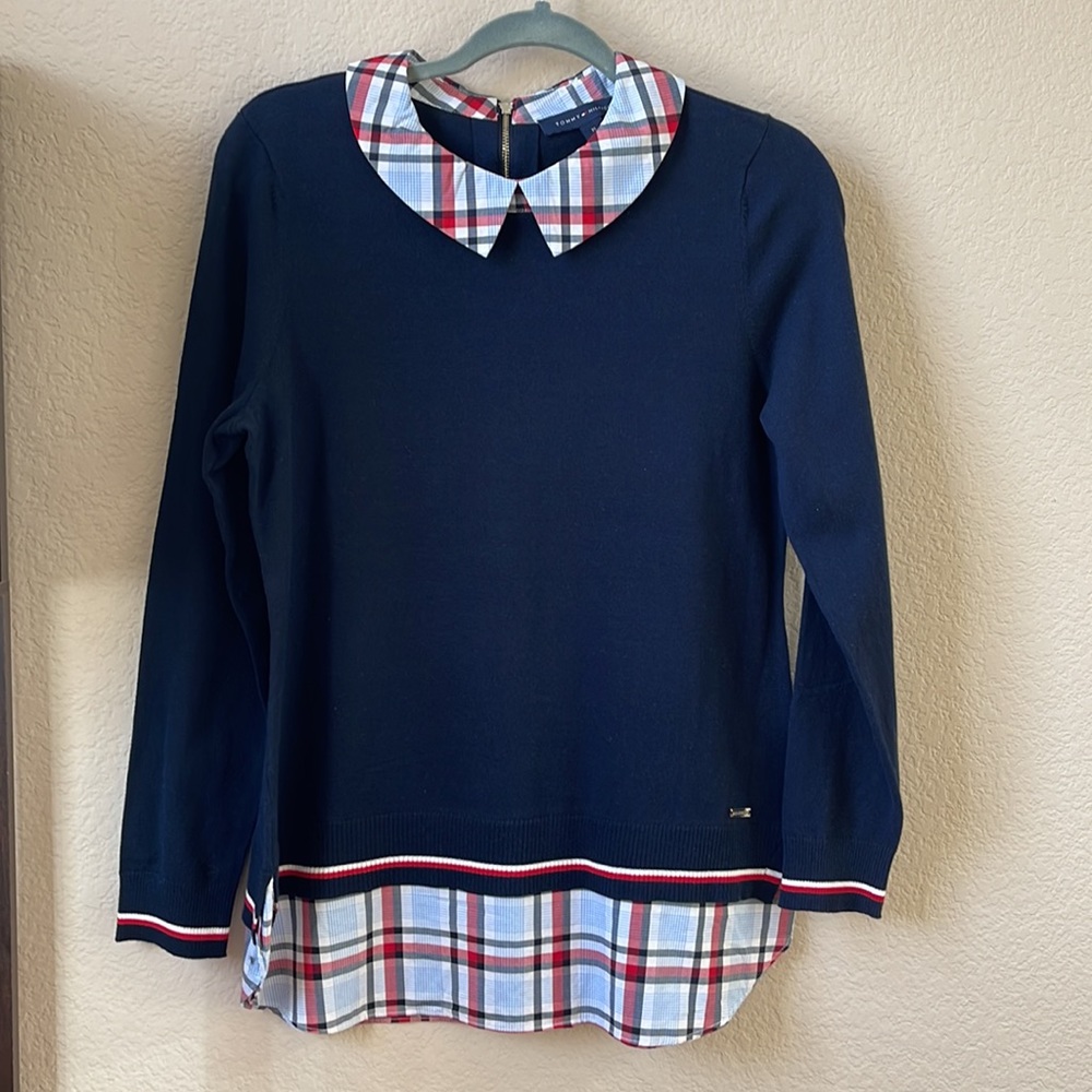 Tommy Hilfiger Plaid Layered-Look Sweater Sz M - Picture 2 of 6